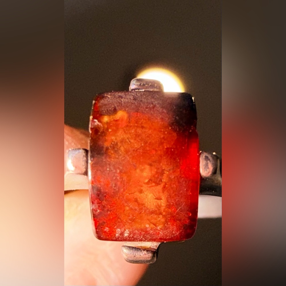 Amber .925 Silver VINTAGE Ring with lots of bugs/debris 9-1/4 3 grams - Picture 5 of 8